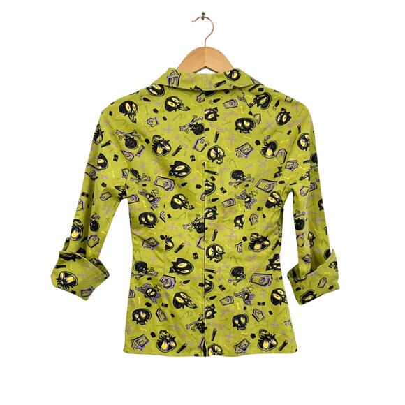 Pinup Couture Lime Green Spooky Skeleton Print 2 Piece Set Top & Skirt Sz S - Picture 7 of 13